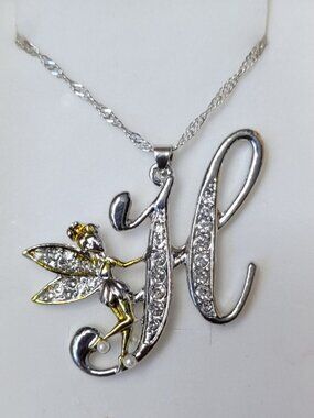 Silver Tinkerbell Necklaces Initials A, B, H, T